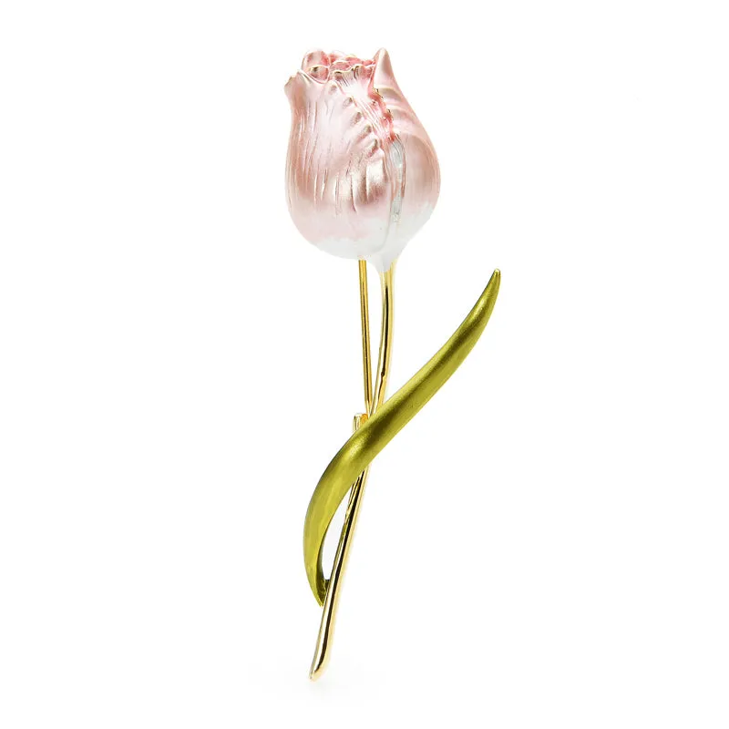 New Enamel Tulip Brooches For Women Classic Flower Weddings Office Party Brooch