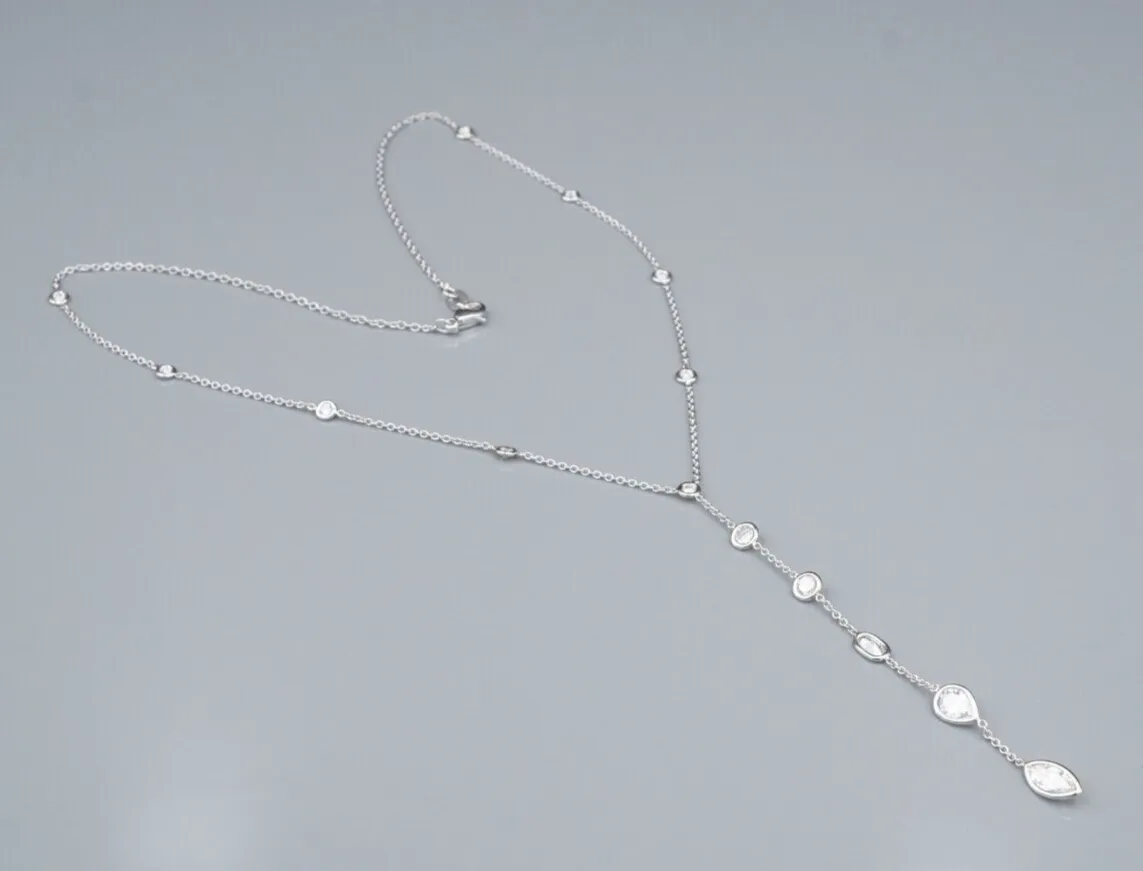 NWOT 14k White Gold Diamond by the Inch Necklace Y Drop 17" 2.3ctw CO1193