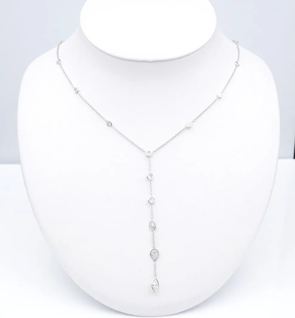 NWOT 14k White Gold Diamond by the Inch Necklace Y Drop 17" 2.3ctw CO1193