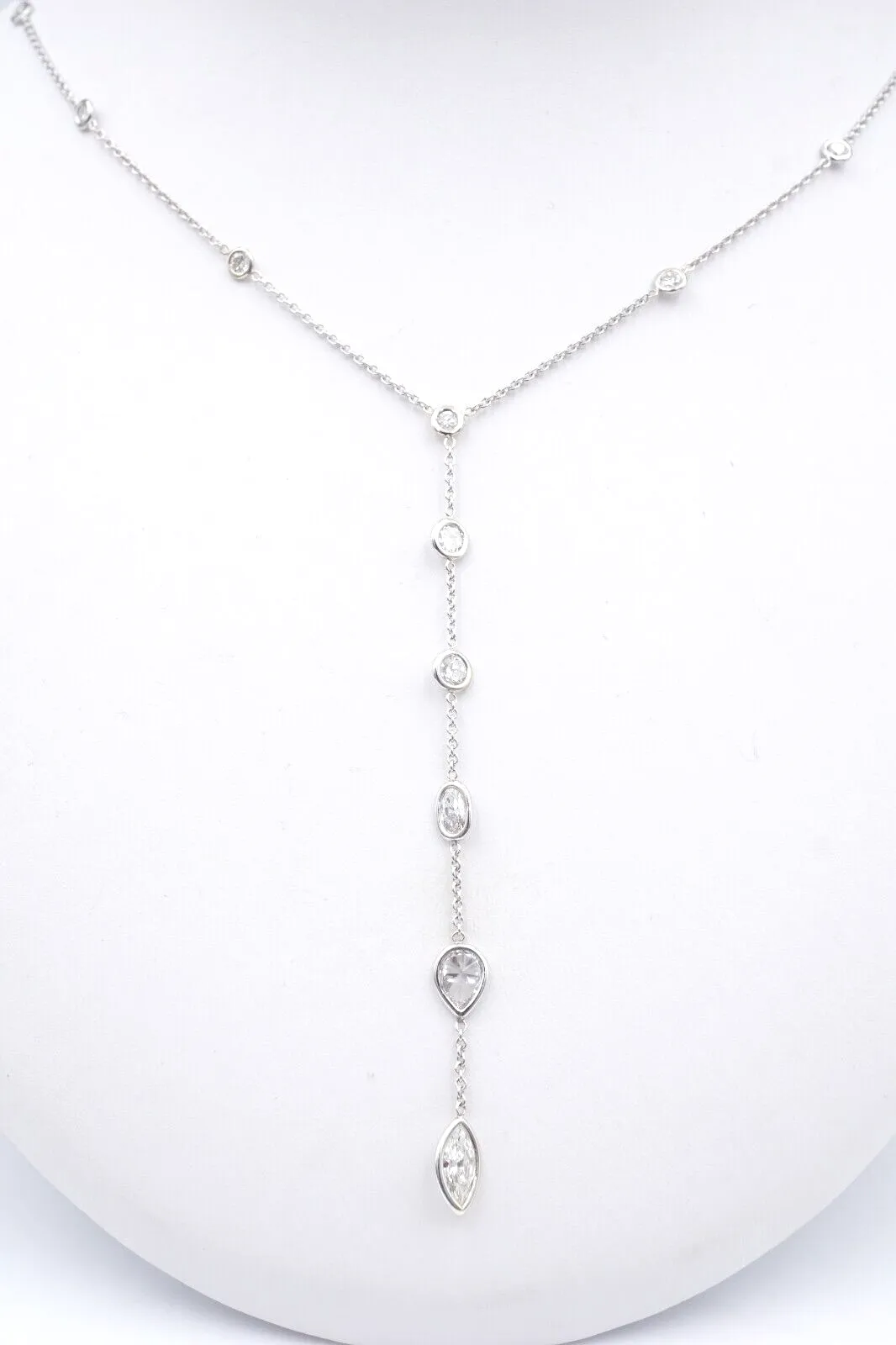 NWOT 14k White Gold Diamond by the Inch Necklace Y Drop 17" 2.3ctw CO1193