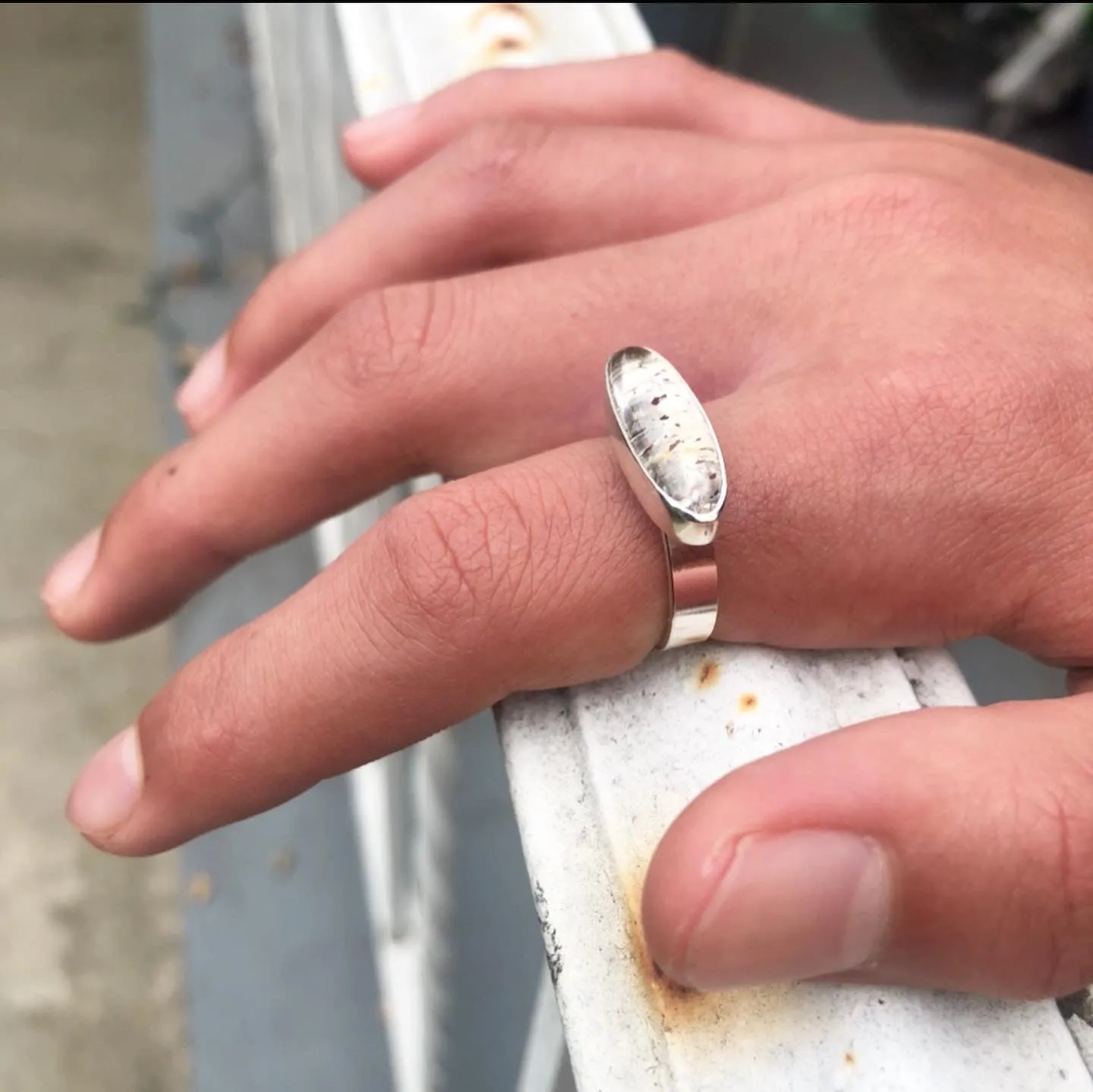 Oblong Pyrite included quartz ring