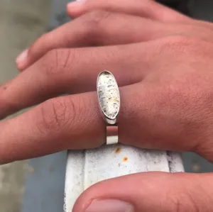 Oblong Pyrite included quartz ring