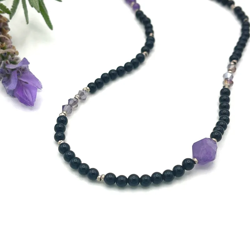 Onyx and Amethyst Crystal Necklace