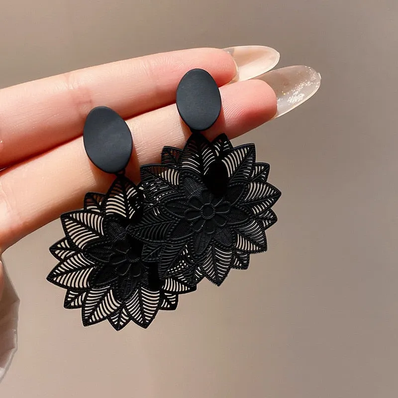 Open Leaf and Flower Dangle Earrings
