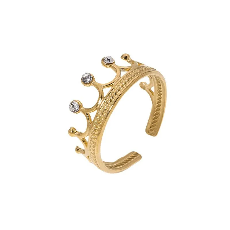 Open Ring Minimalist Crown Stainless Steel Electroplating Rings