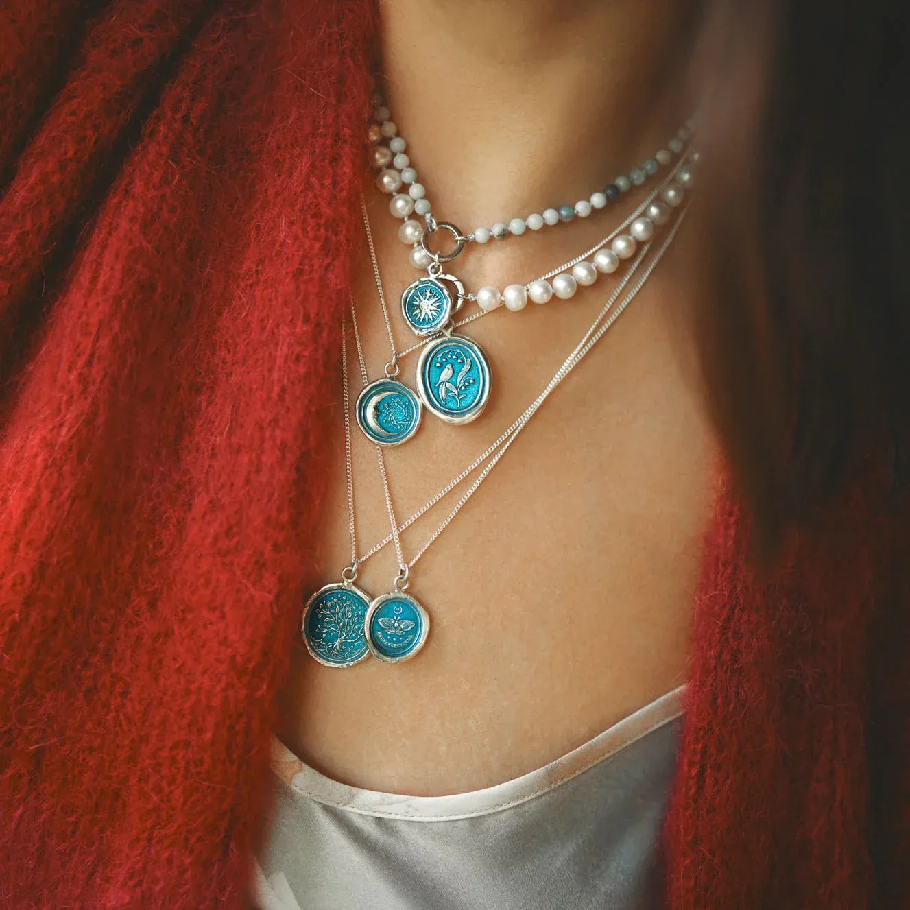 Peacock Knotted Freshwater Pearl Necklace - Capri Blue