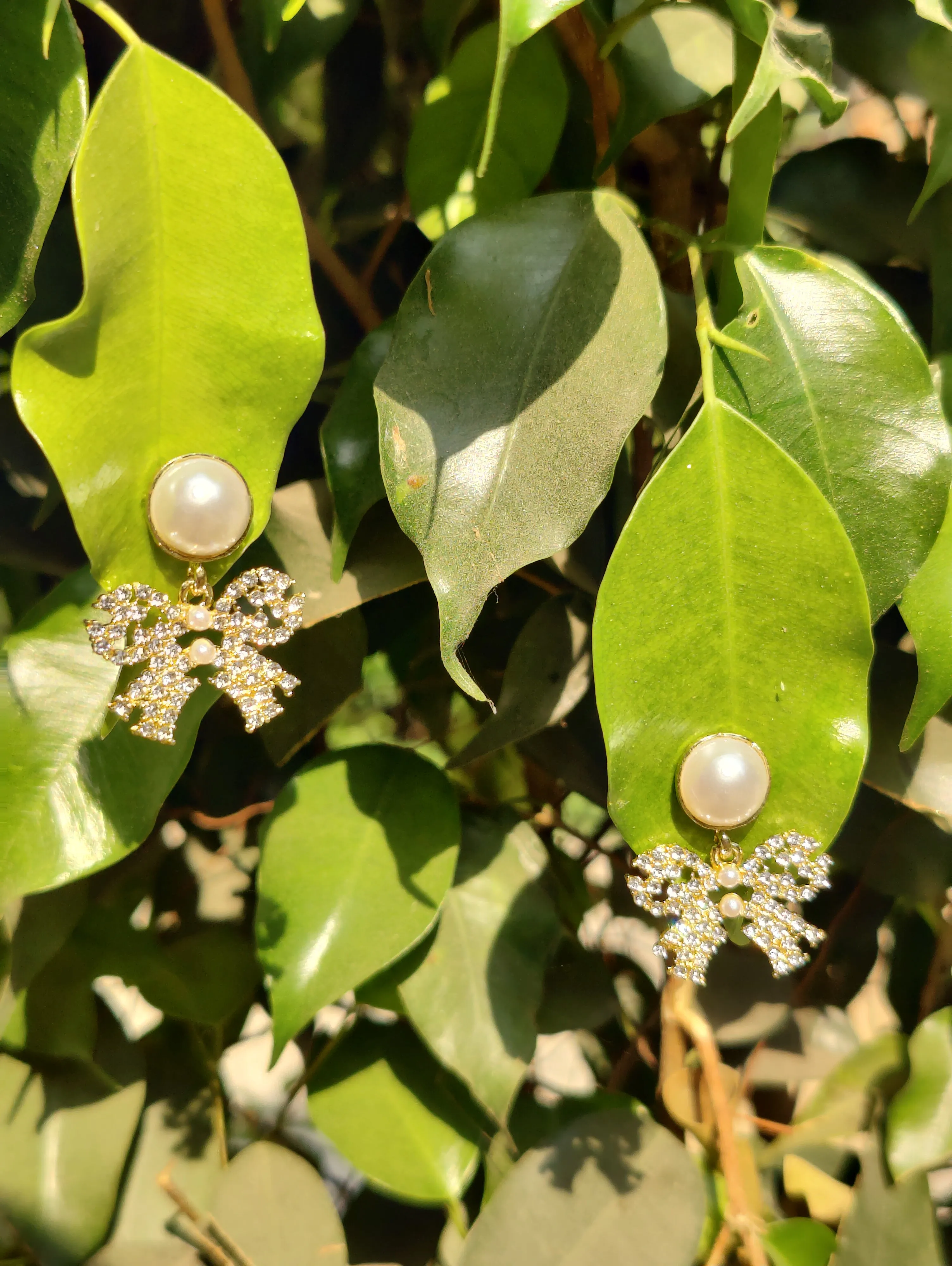 Pearl & Crystal Bow Drop Earrings by Rusty
