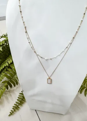 Pearl and Rectangle Shell Pendant Necklace