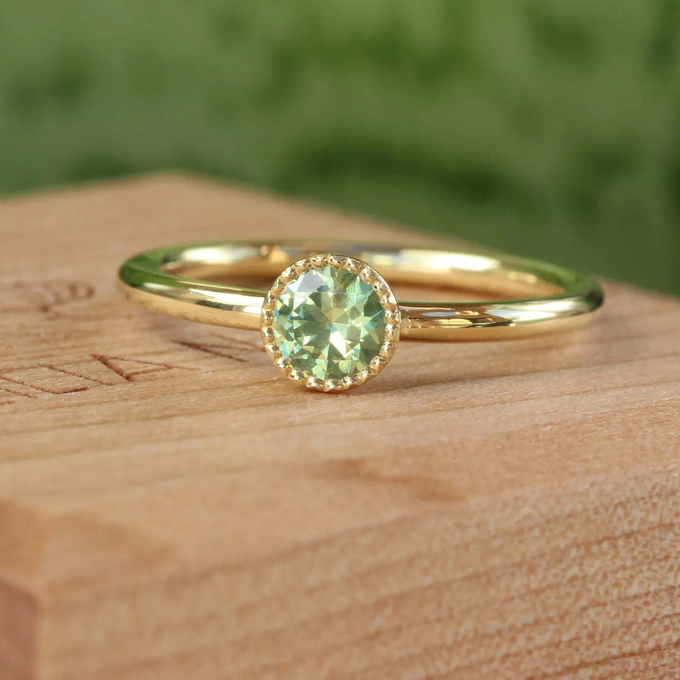 Petite Green Sapphire Solitaire Engagement Ring, 18ct Gold