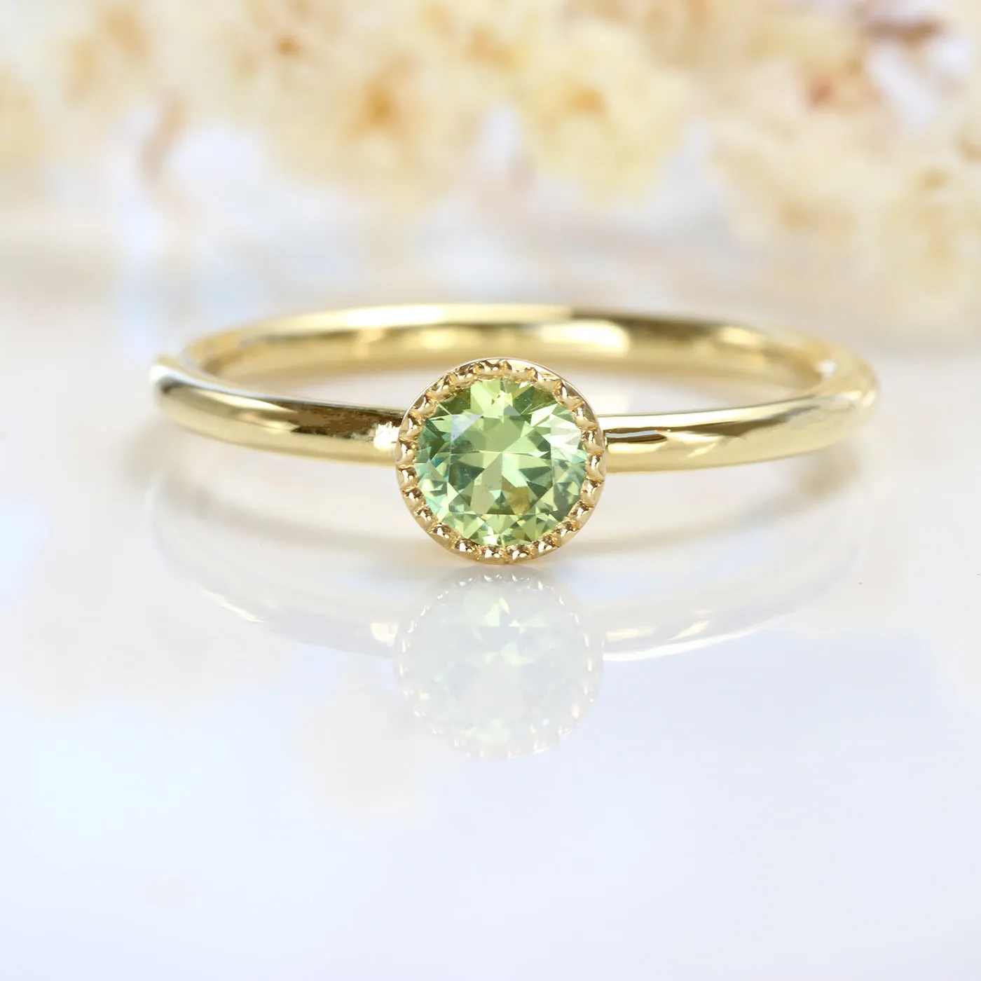 Petite Green Sapphire Solitaire Engagement Ring, 18ct Gold