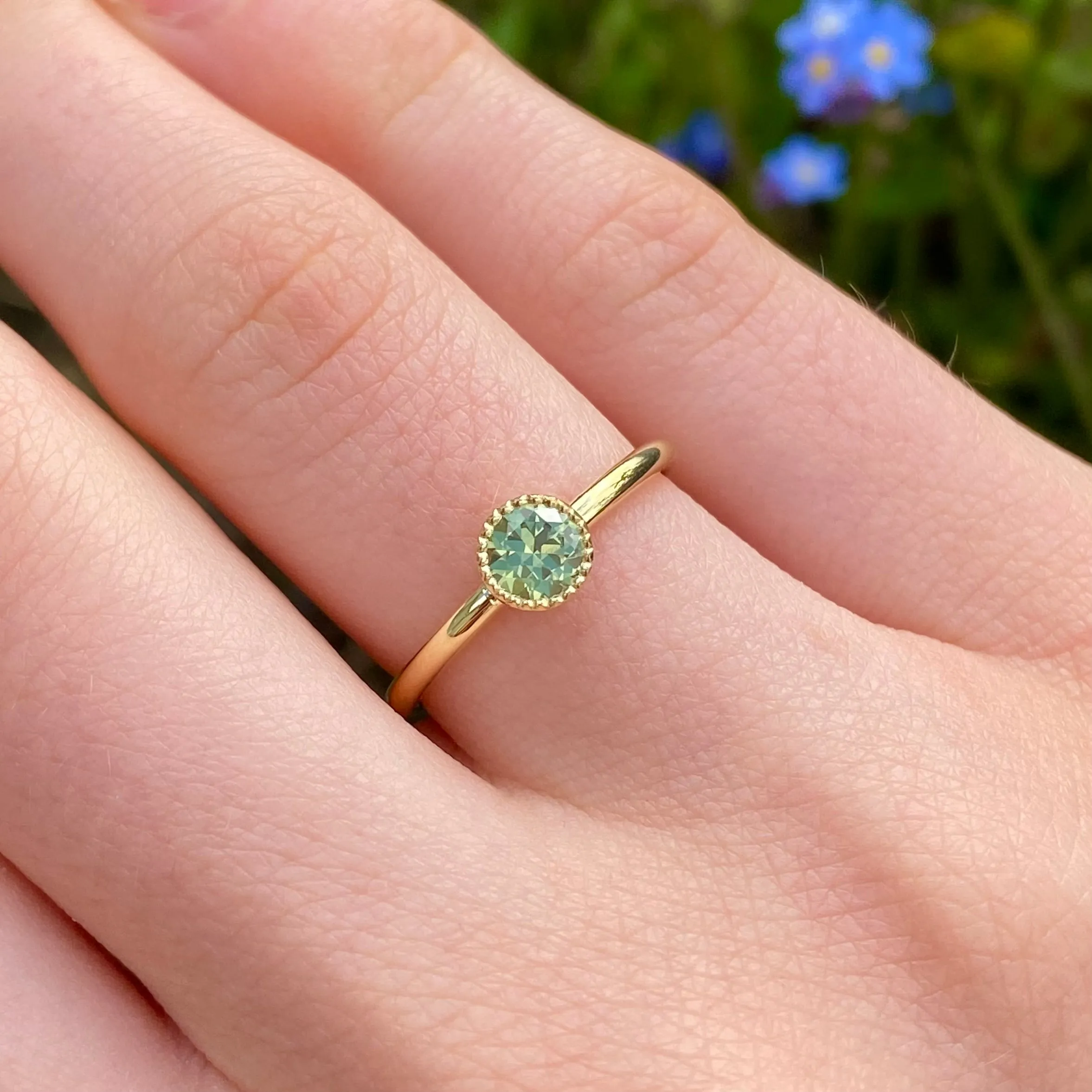 Petite Green Sapphire Solitaire Engagement Ring, 18ct Gold