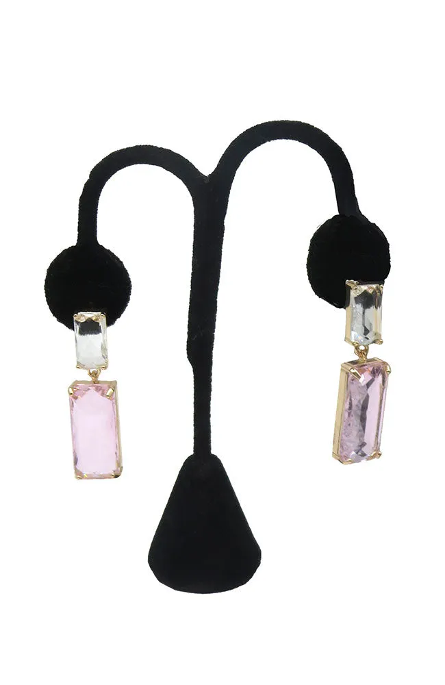 Pink Dbl Baguette Earrings