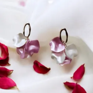 Pink - pearl flower earrings | dangly earrings | frosted petals hoop oversize statement | golden disc geometric floral lightweight