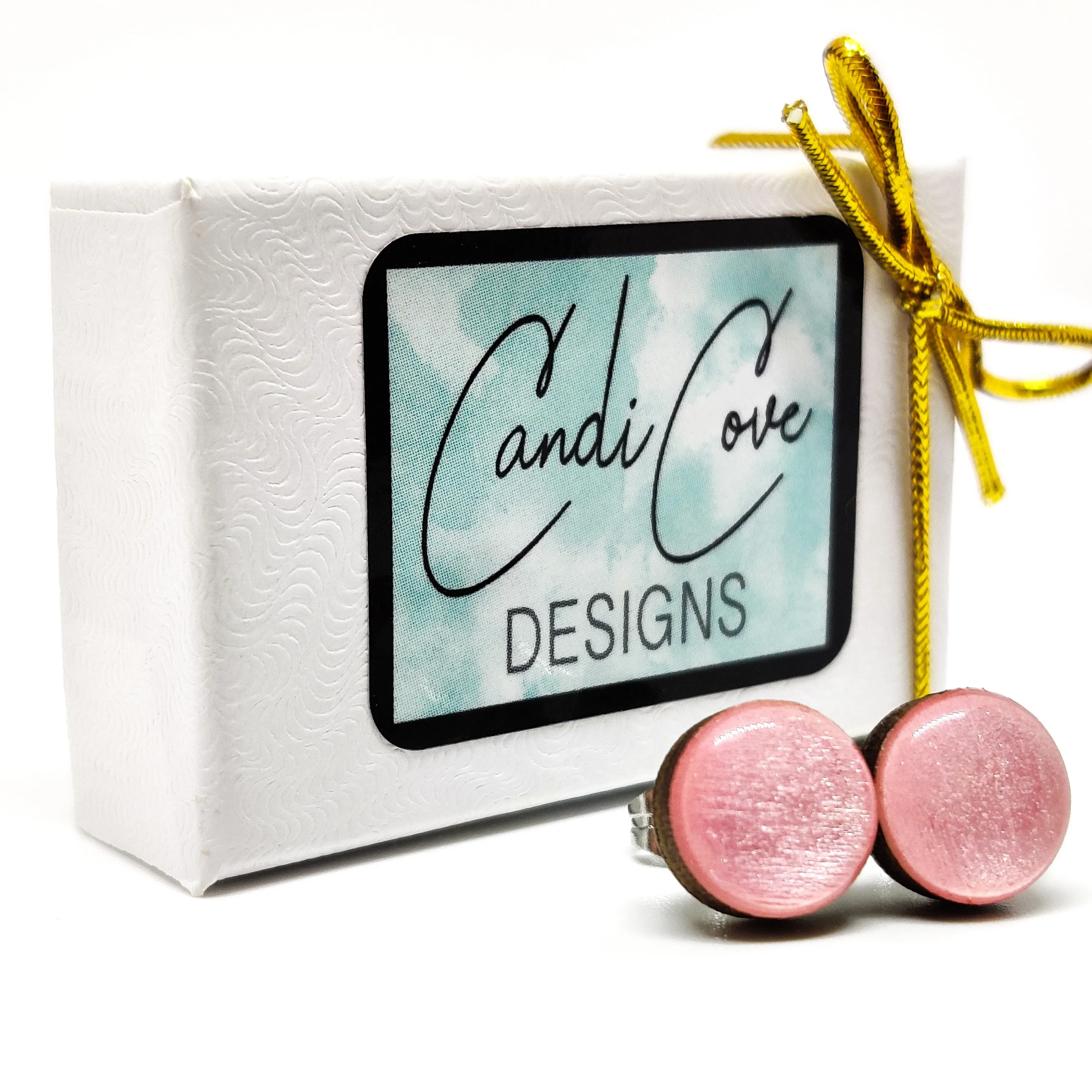 Pink Quartz Shimmer Stud Earrings by Candi Cove Designs