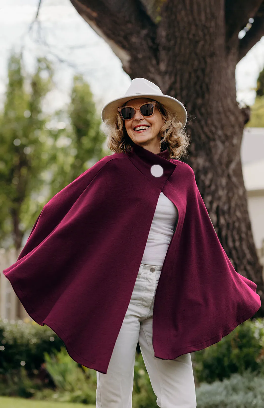 Poppy Merino Cape with Brooch