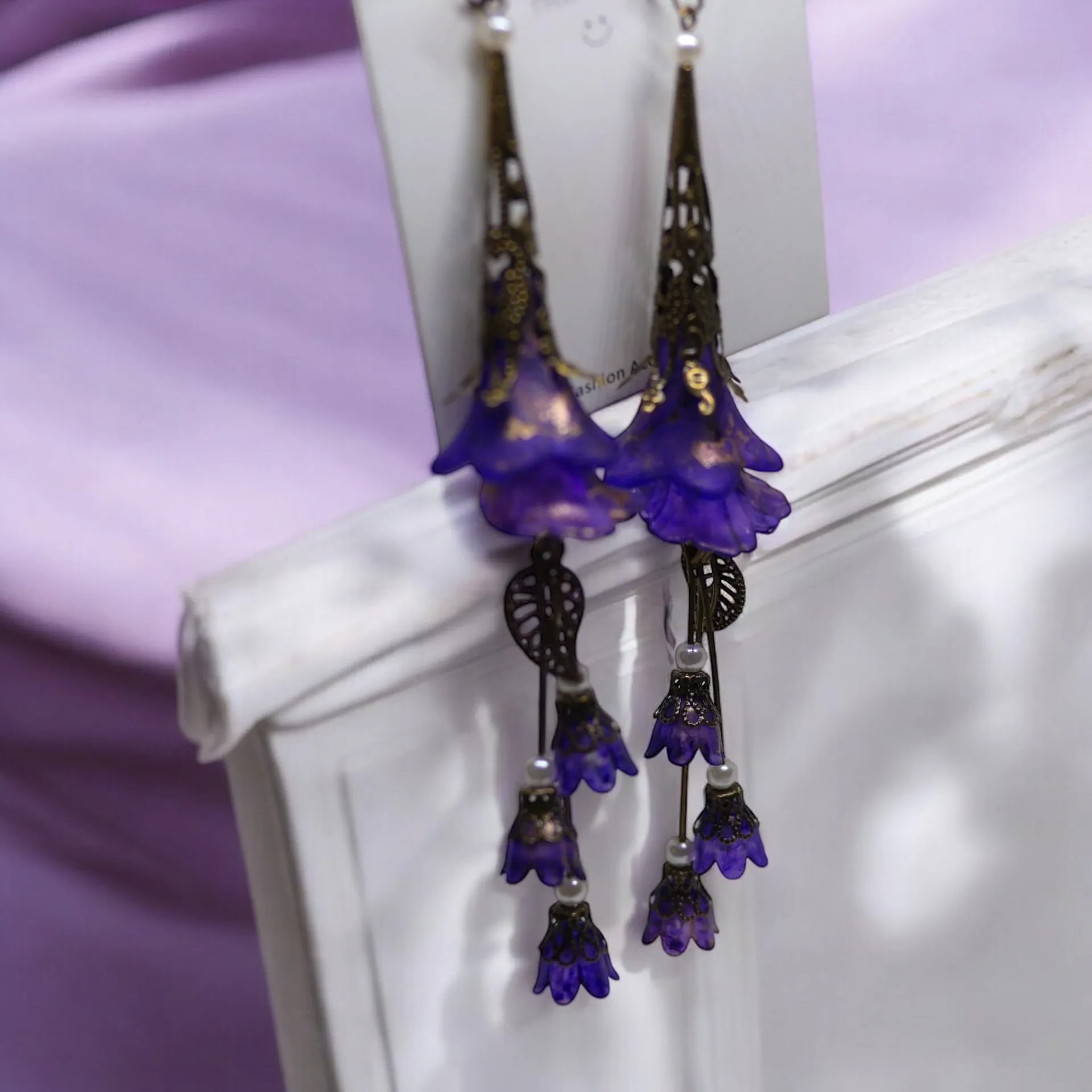 Purple Deluxe Edition Blue Long Tassel Bohemian Bloom Earrings
