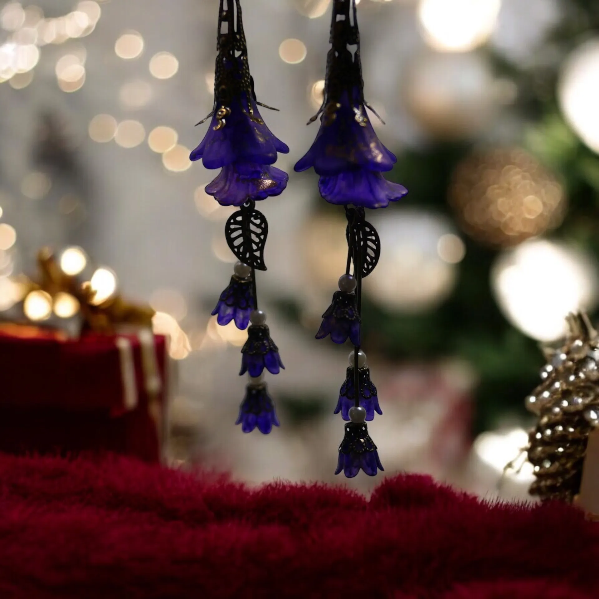 Purple Deluxe Edition Blue Long Tassel Bohemian Bloom Earrings