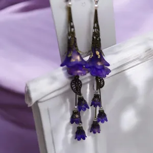 Purple Deluxe Edition Blue Long Tassel Bohemian Bloom Earrings