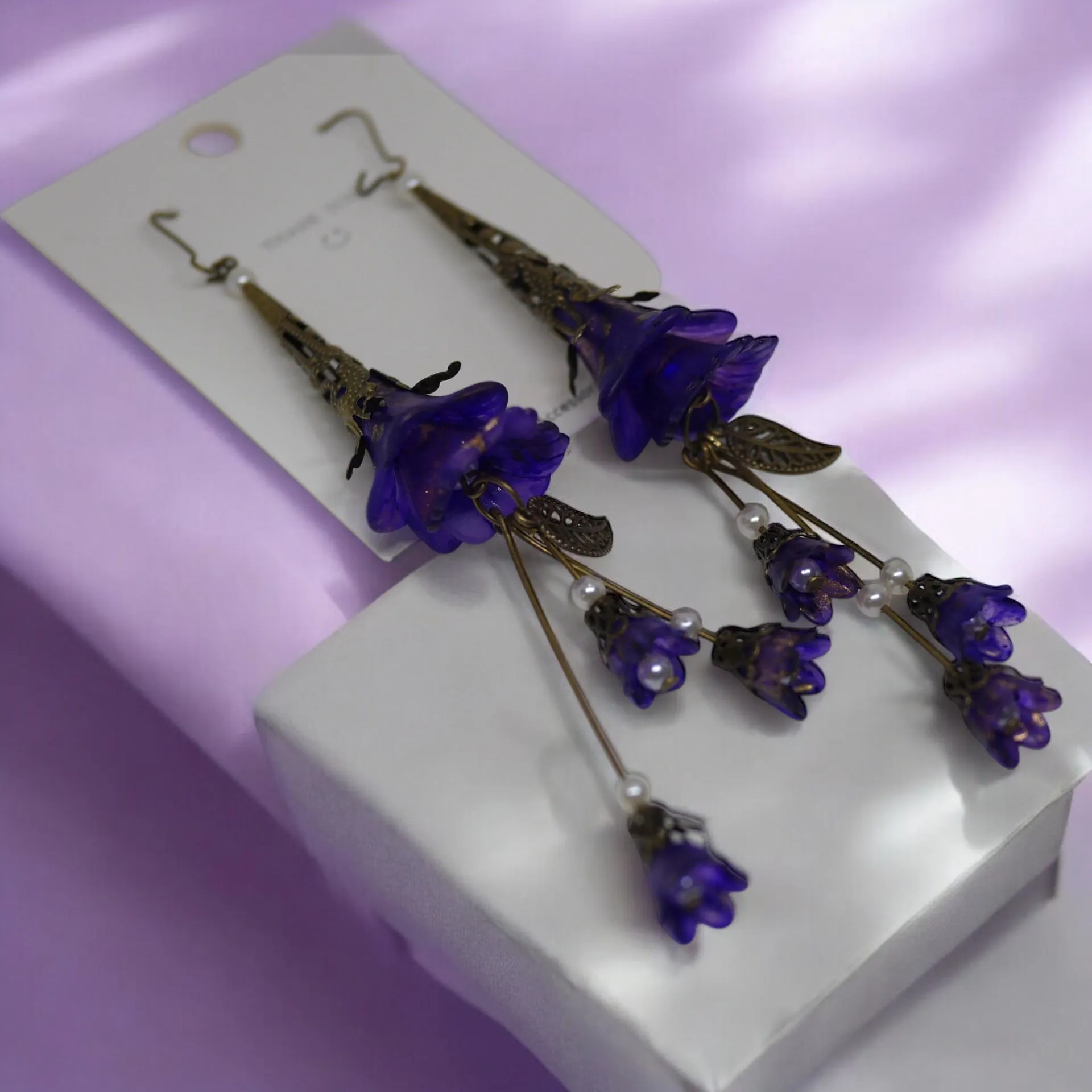 Purple Deluxe Edition Blue Long Tassel Bohemian Bloom Earrings