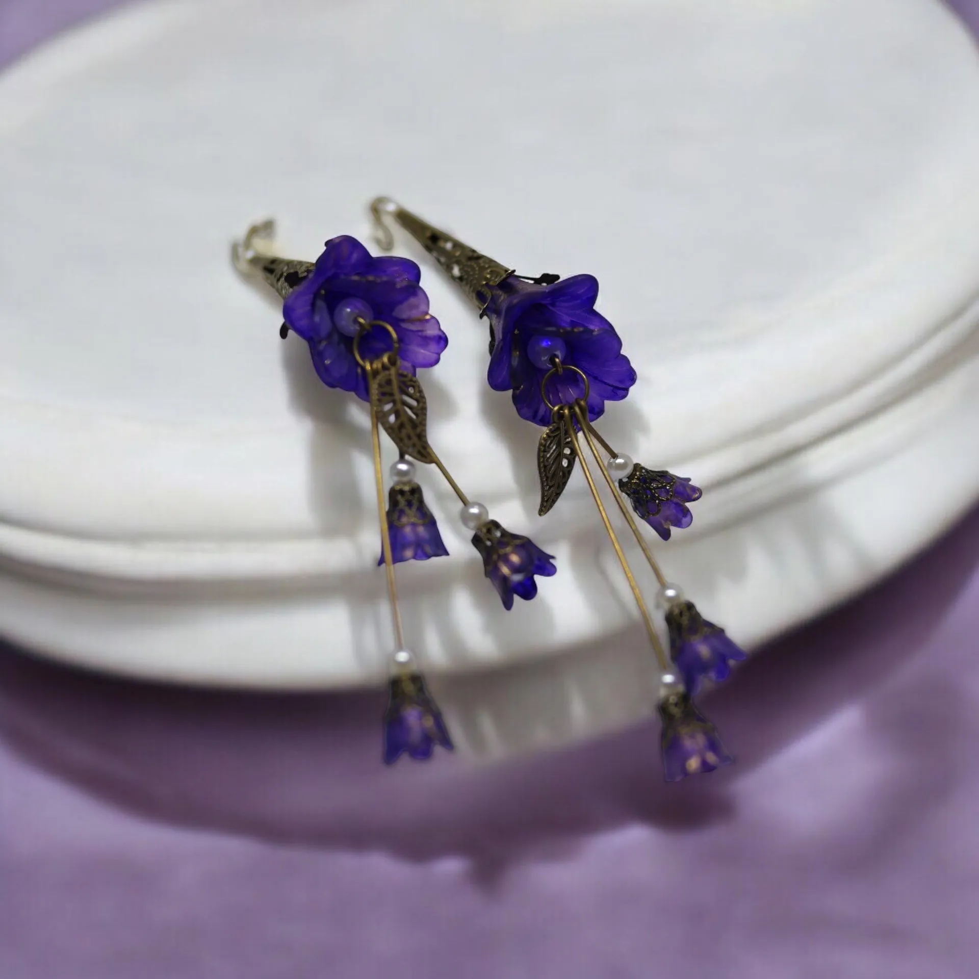 Purple Deluxe Edition Blue Long Tassel Bohemian Bloom Earrings