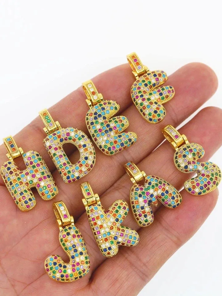 Rainbow Bubble Initial Charm Necklace