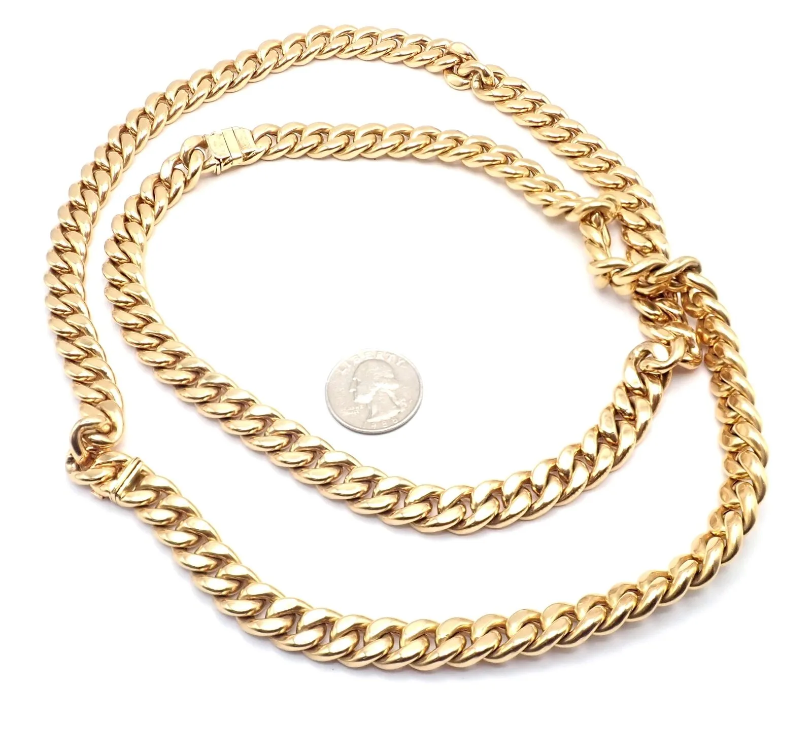 Rare! Authentic Bvlgari Bulgari 18k Yellow Gold Set Two Curb Link Long Necklace