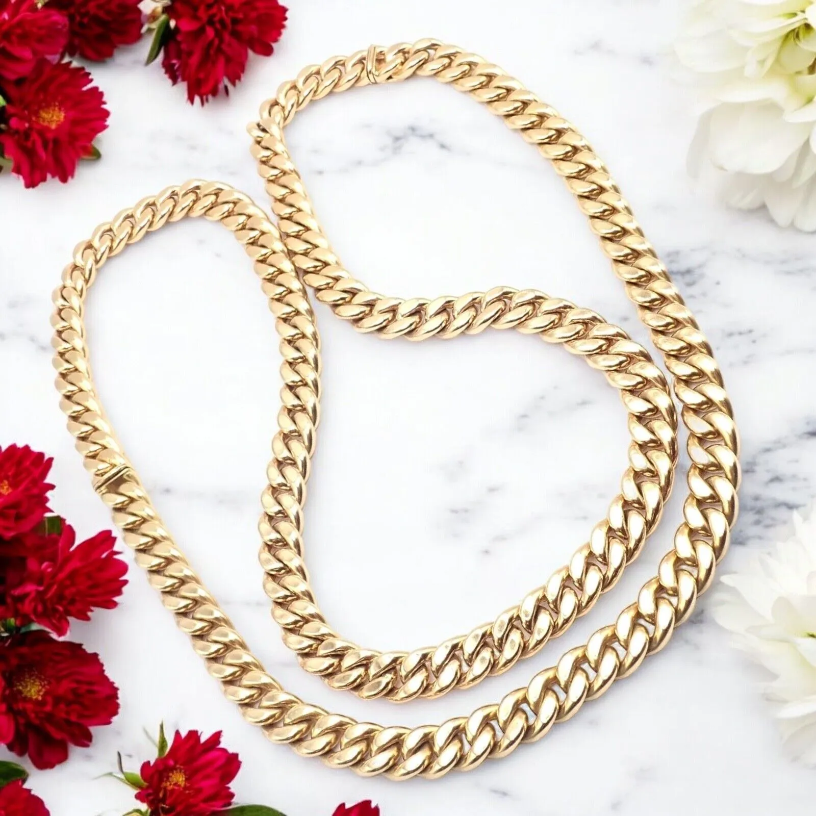 Rare! Authentic Bvlgari Bulgari 18k Yellow Gold Set Two Curb Link Long Necklace