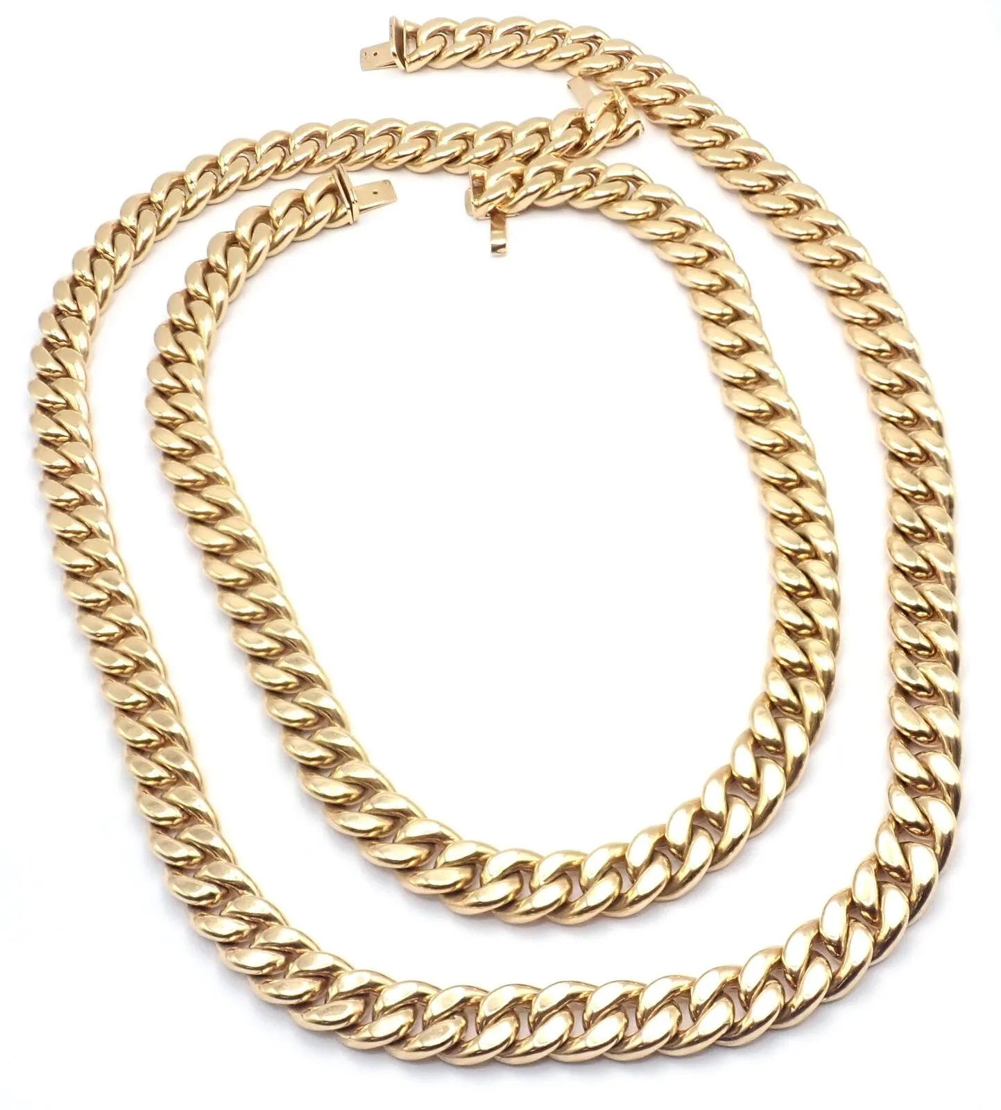 Rare! Authentic Bvlgari Bulgari 18k Yellow Gold Set Two Curb Link Long Necklace
