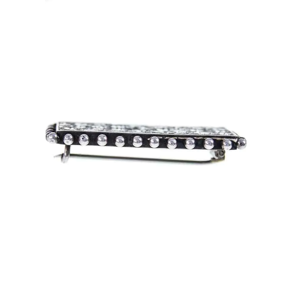 Rectangular, Engraved Pattern, Victorian Sterling Silver Brooch.