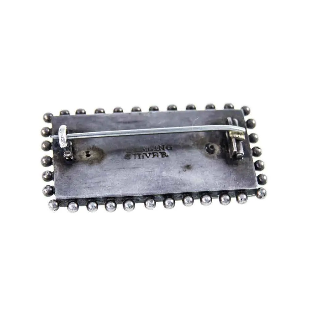 Rectangular, Engraved Pattern, Victorian Sterling Silver Brooch.
