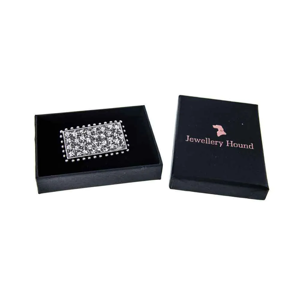 Rectangular, Engraved Pattern, Victorian Sterling Silver Brooch.