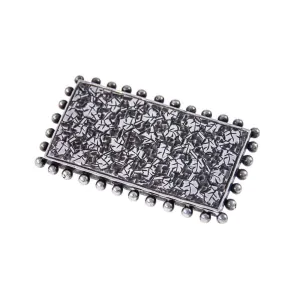 Rectangular, Engraved Pattern, Victorian Sterling Silver Brooch.