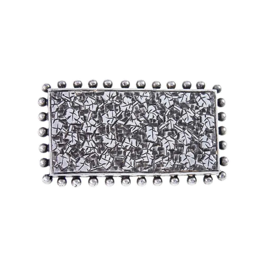 Rectangular, Engraved Pattern, Victorian Sterling Silver Brooch.