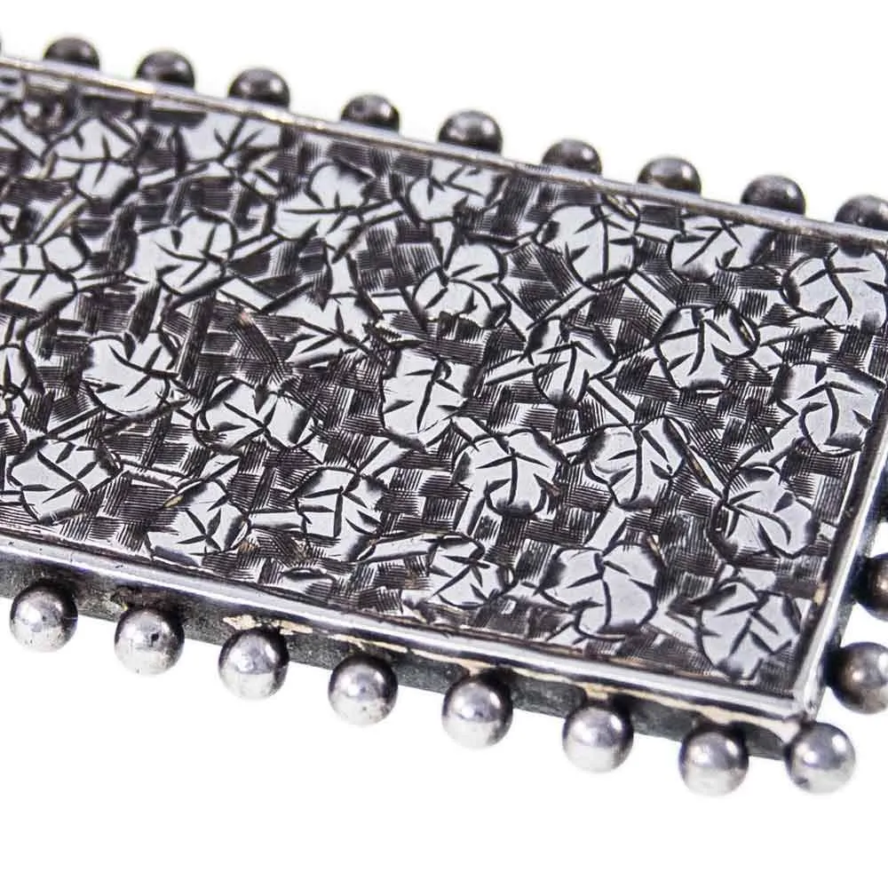 Rectangular, Engraved Pattern, Victorian Sterling Silver Brooch.