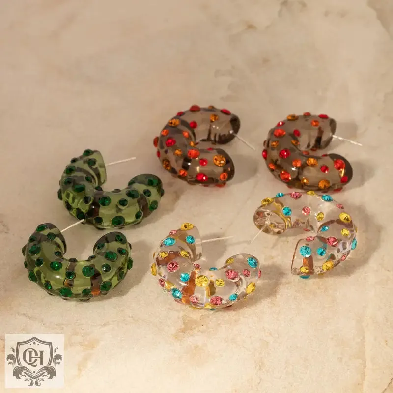 Resin Diamond C-shaped Earrings