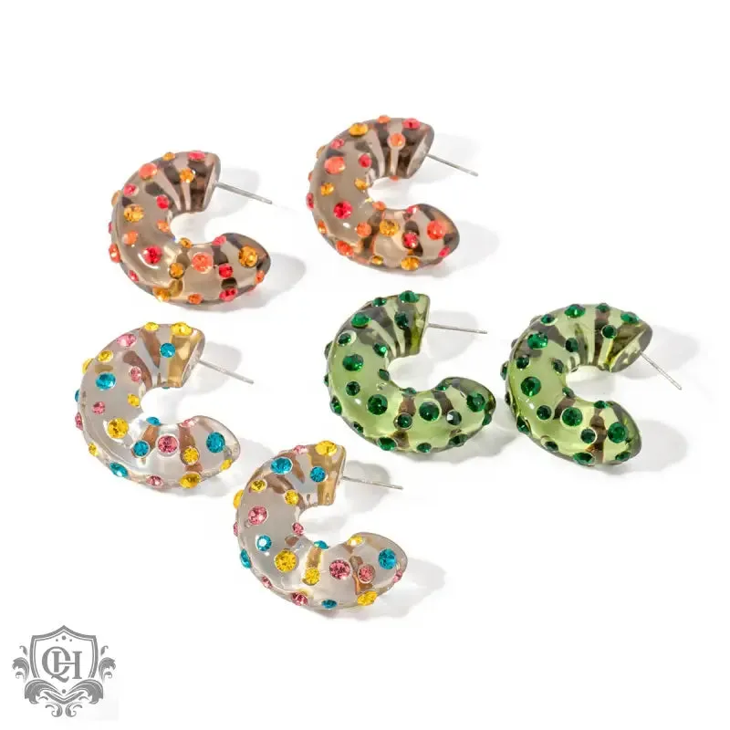 Resin Diamond C-shaped Earrings