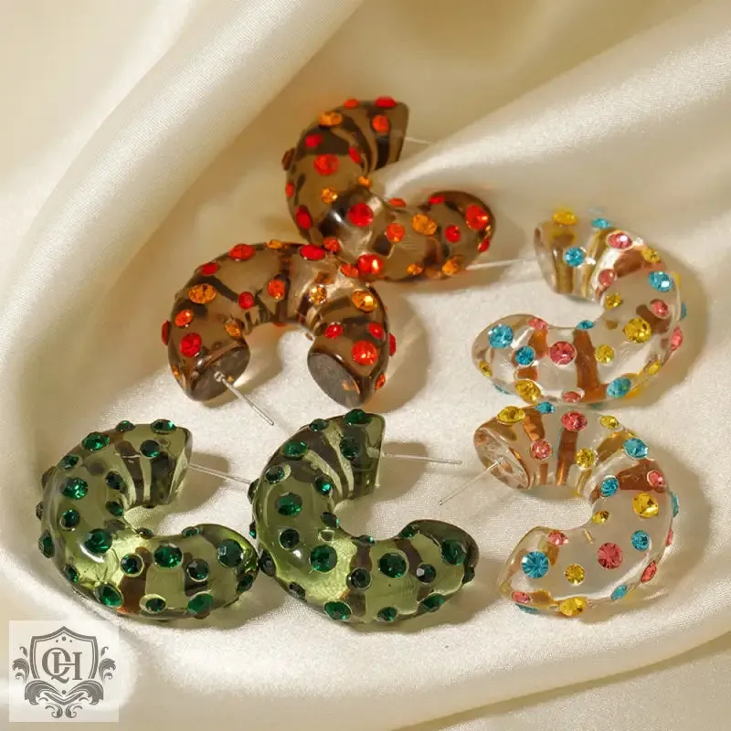 Resin Diamond C-shaped Earrings