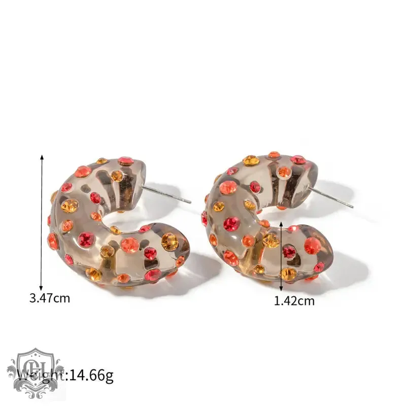 Resin Diamond C-shaped Earrings