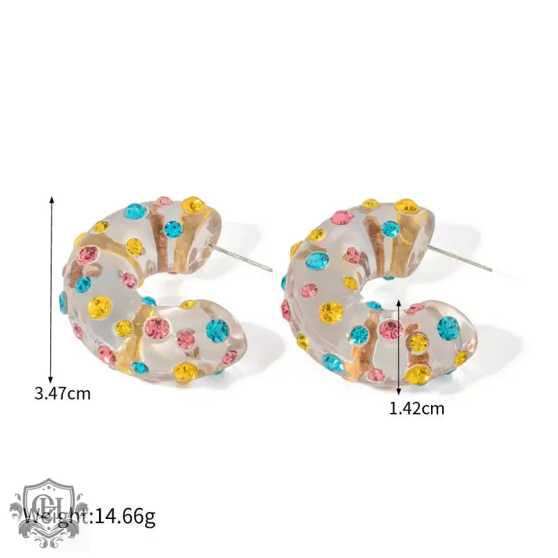 Resin Diamond C-shaped Earrings