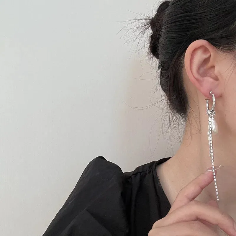 Round Bar Tassel Pearl Earrings
