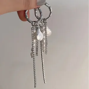 Round Bar Tassel Pearl Earrings