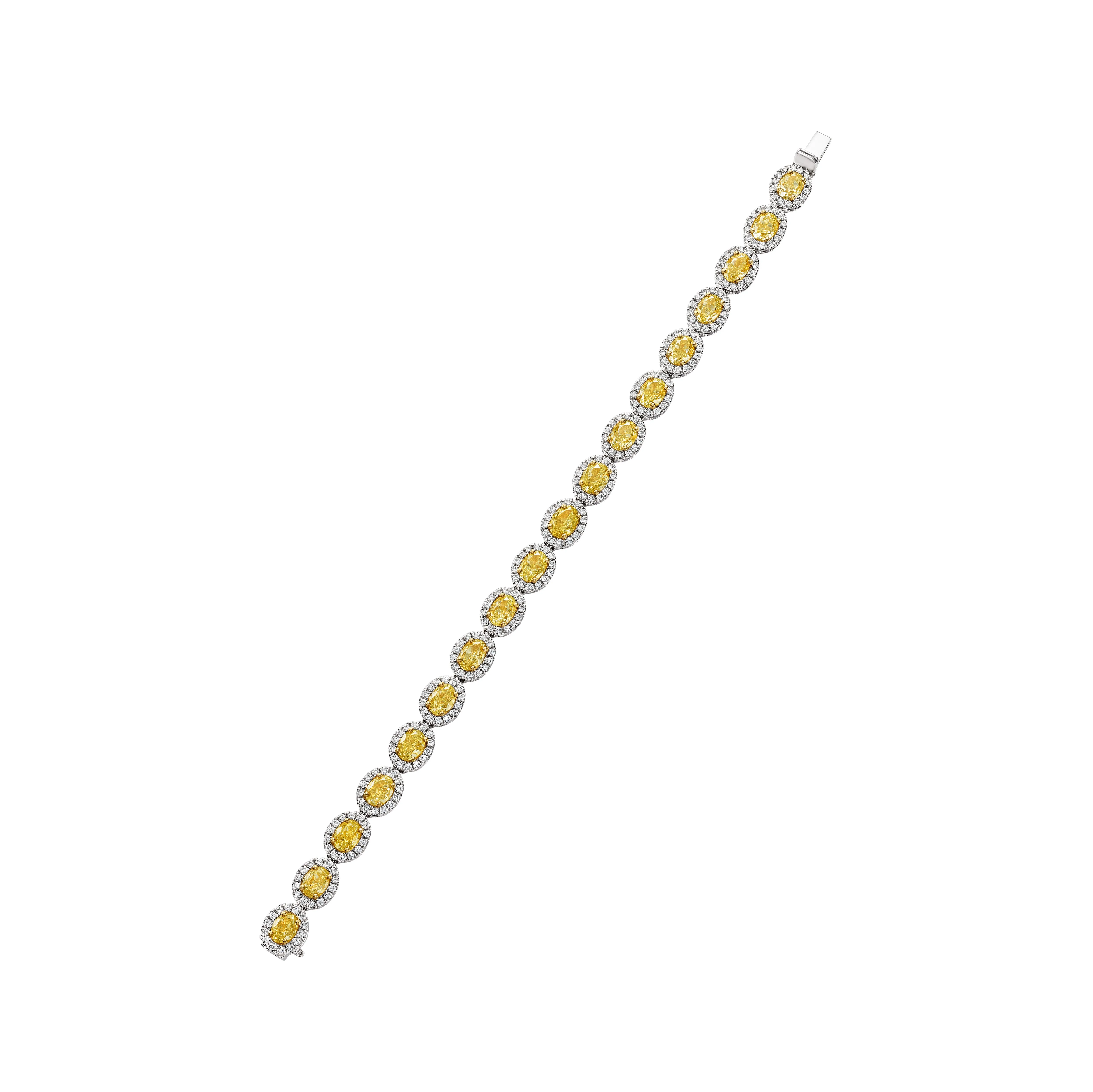 Round Shape Fancy Yellow Diamond Bracelet, 14 CT