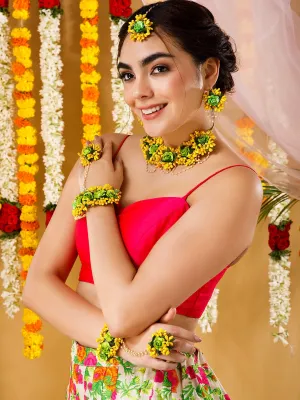 Rubans Yellow & Green Floral Haldi Wedding Necklace Jewellery Set