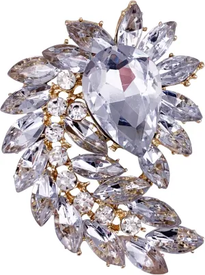 SELOVO Marquise Shape Rhinestone Red Leaf Costume Brooch Pin Jewelry Antiqued Gold Tone