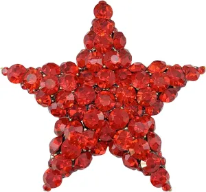 SELOVO Red Rhinestone Star Brooch Pendant Pin Sweater Accessory Gold Tone