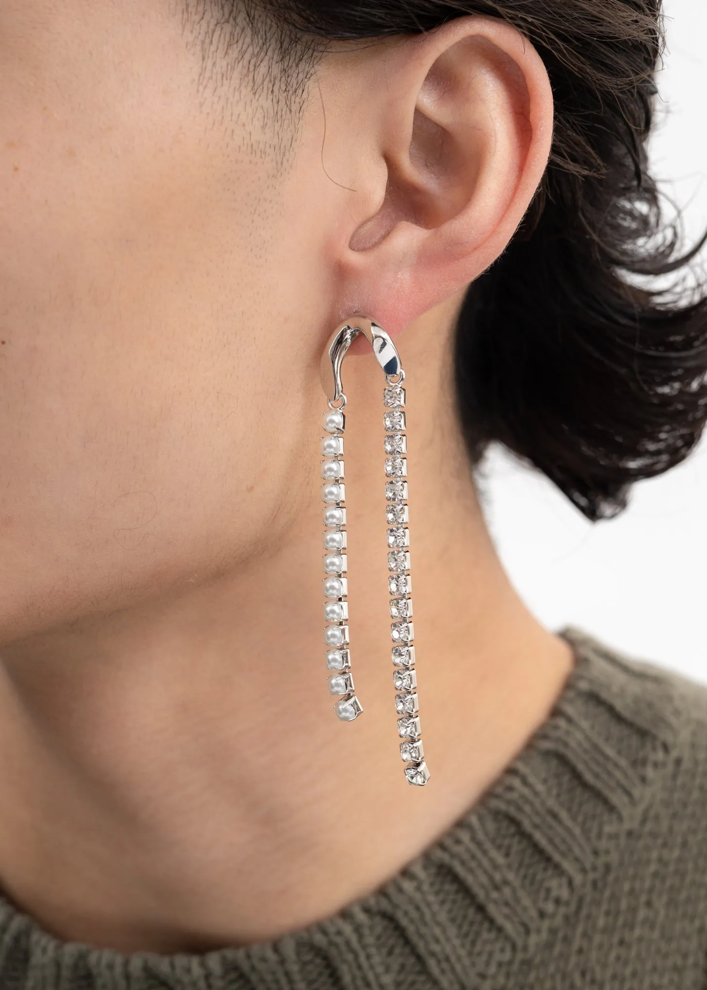 Silver Rhinestone Chains Earring - Single