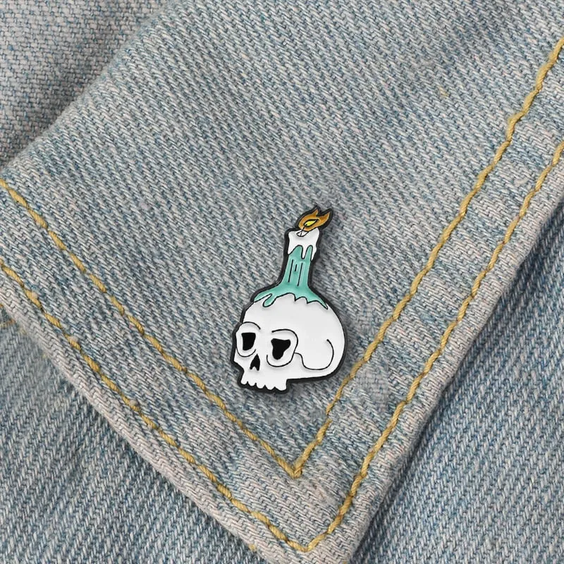 Skull Candle Brooch Skull Hellfire Enamel Pin