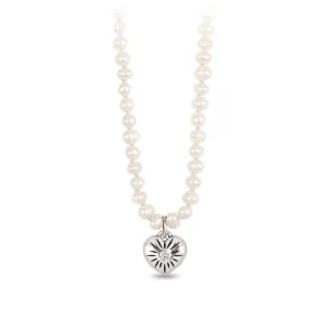 Small Puffed Heart Diamond Set Knotted Freshwater Pearl Necklace