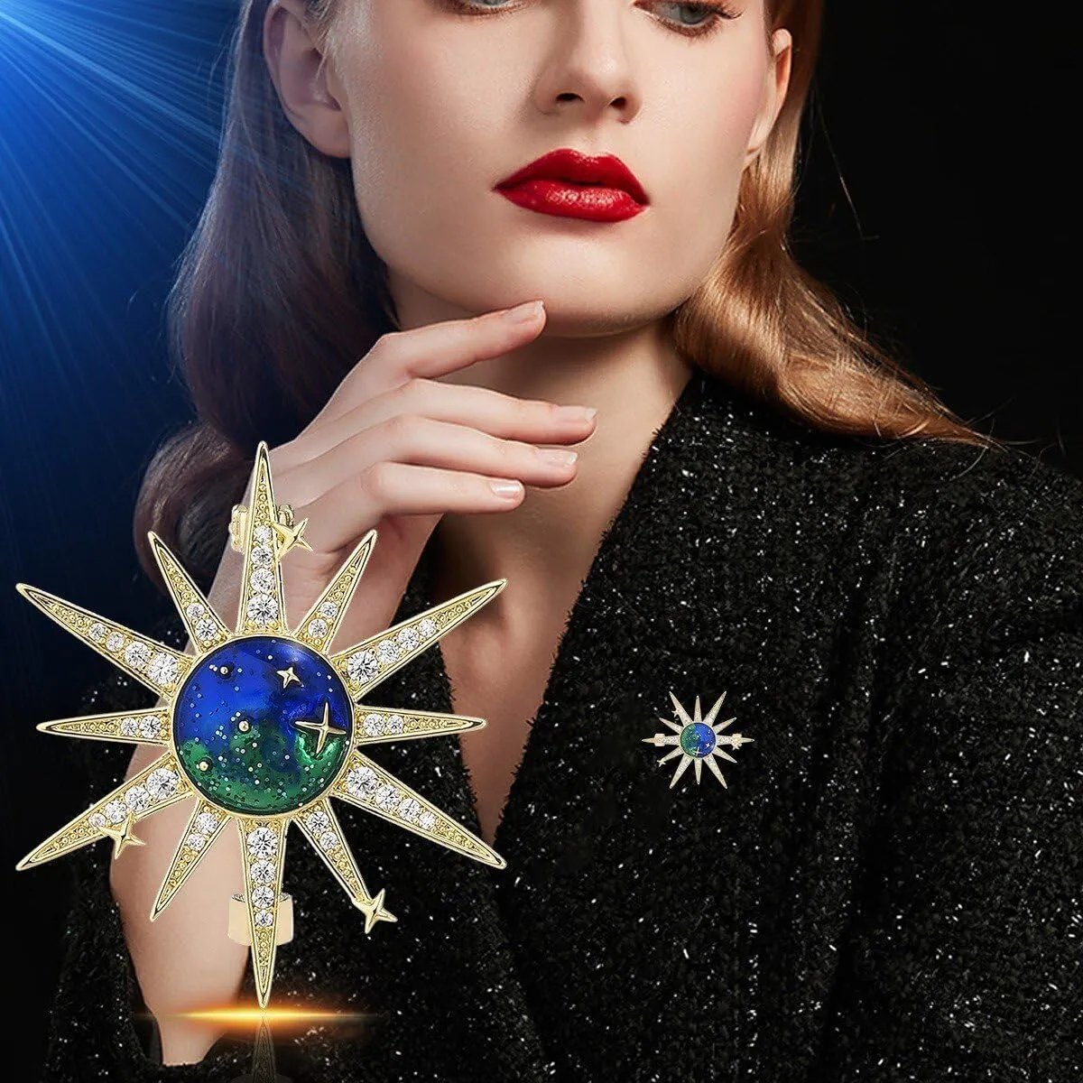 Star Brooches Pin Planet Brooch Airplane Rhinestone Brooch 18K Gold Plated Lapel Pin Birthday Gifts for Women Men