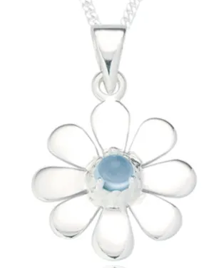Sterling Silver Daisy, blue topaz necklace earring set.